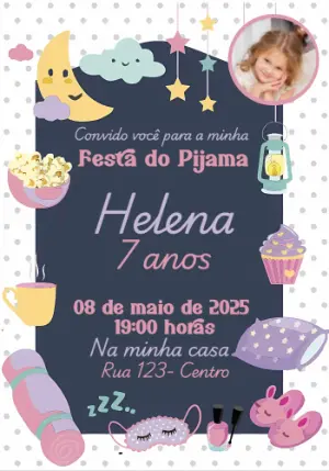 Convite Festa do Pijama com Foto para Editar e Imprimir