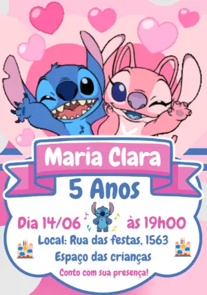 Convite Animado Aniversário Stitch e Angel para Editar Online