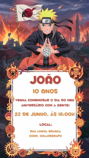 Convite de Aniversário Naruto para Editar Online e Imprimir