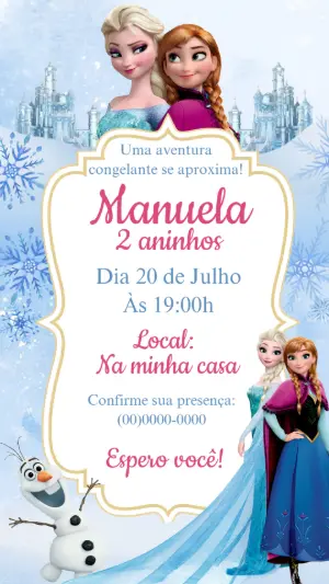 Convite Digital Aniversário Frozen para Editar