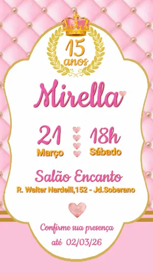 Convite 15 Anos Princesa Rosa e Dourado para Editar