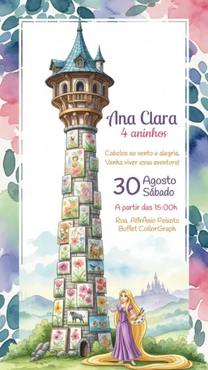 Convite de Aniversário Enrolados Rapunzel para Editar