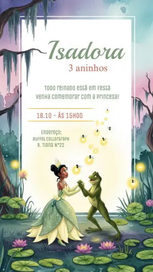 Convite Aniversário Princesa e o Sapo para Editar Online