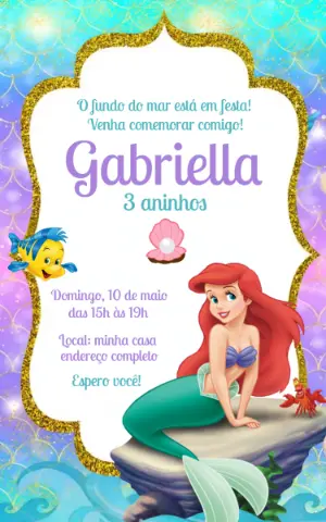 Convite Infantil Ariel Pequena Sereia Editável Online