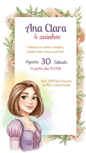 Convite Aniversário Rapunzel Enrolados para Editar Online