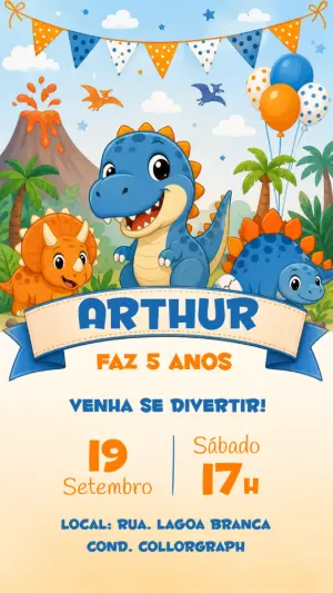 Invitación de cumpleaños Dinosaurio – Estático – CollorGraph Convites