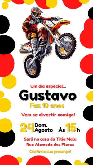 Convite de Aniversário Motocross Radical para Editar Online