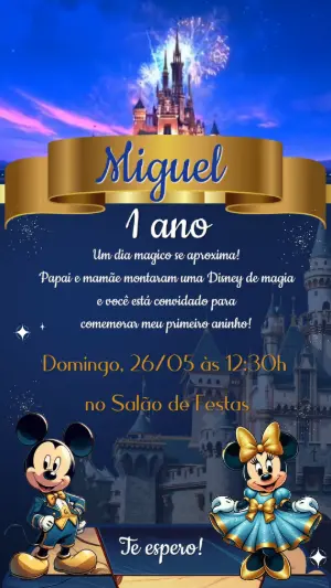 Convite Animado Mickey e Minnie Realeza para Aniversário
