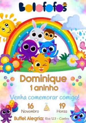 Convite Bolofofos Aniversário Infantil Colorido para Editar