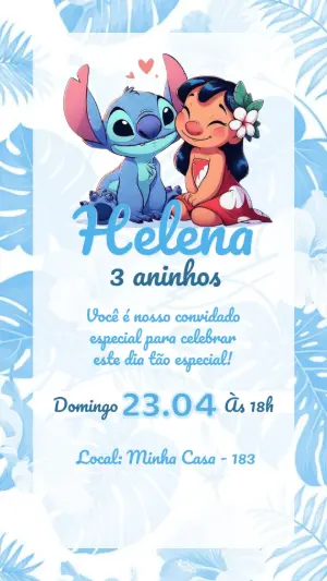Convite de Aniversário Lilo e Stitch Tropical para Editar