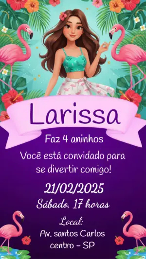 Convite de Aniversário Digital Tema Flamingo Tropical para Editar