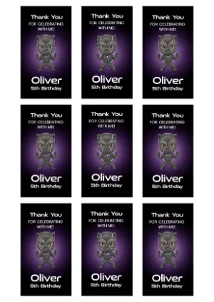 Editable Black Panther Birthday Thank You Tags Template