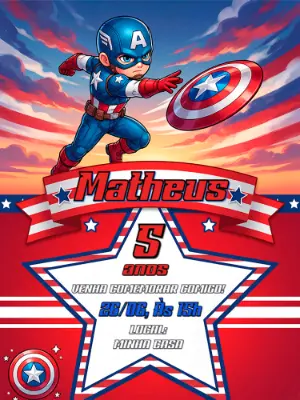 Convite de Aniversário Capitão América Infantil para Editar