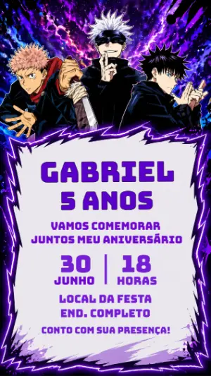 Convite de Aniversário Jujutsu Kaisen Digital para Editar
