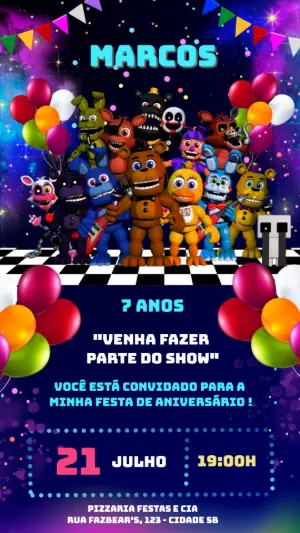 Convite de Aniversário Five Nights at Freddy's para editar online