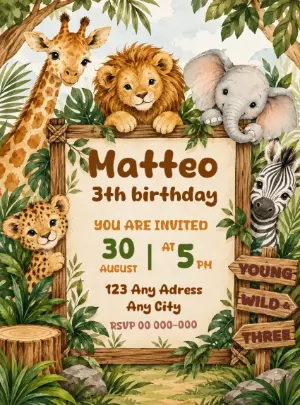 Safari Birthday Invitation Template