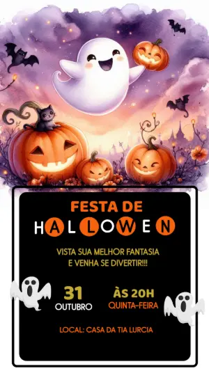 Convite Festa de Halloween com Fantasminha para Editar Online