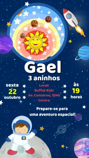 Convite Animado Aniversário Astronauta para Editar Online