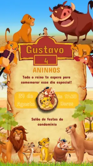 Convite Animado Aniversário Rei Leão: Vídeo Editável Infantil