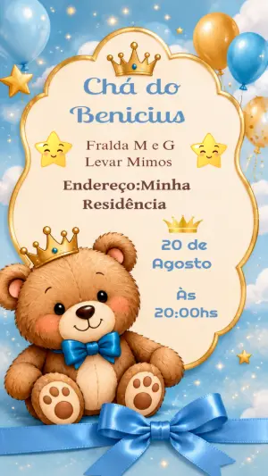 Convite Digital Editável Chá de Bebê Ursinho Príncipe