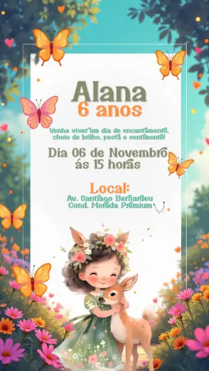 Convite Aniversário Jardim Encantado com Menina para Editar