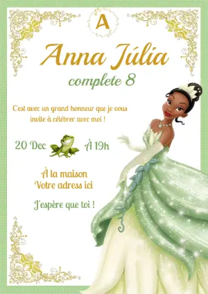 Invitation Anniversaire Princesse Tiana Modèle Numérique à Éditer