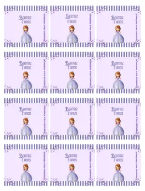 Adesivo para Bala Personalizada Princesa Sofia Lilás Editável