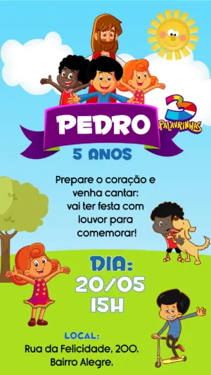 Convite de Aniversário 3 Palavrinhas Editável Online