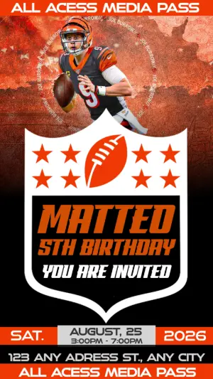 Editable Football Joe Burrow Birthday Invitation | All Access Pass Template