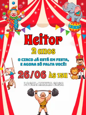 Convite de Aniversário Circo Infantil Colorido para Editar