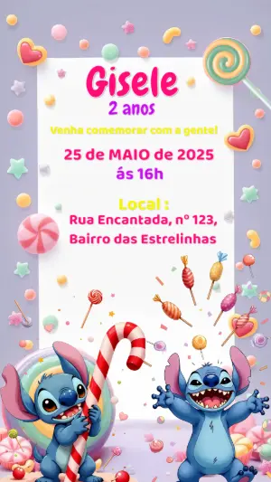 Invitación de cumpleaños Stitch – Estático – Convites Digitais Exclusivos