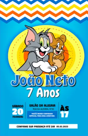 Convite de Aniversário Tom e Jerry para Editar Online
