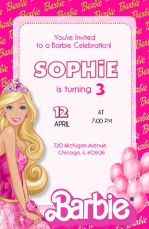 Editable Barbie Birthday Invitation Template in Pink