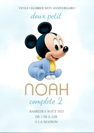 Invitation Anniversaire Bébé Mickey Mouse à Éditer en Ligne