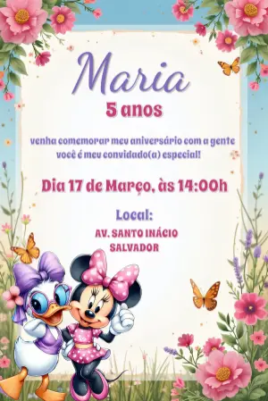 Convite Aniversário Minnie e Margarida para Editar Online