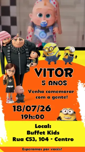 Convite Animado Meu Malvado Favorito: Vídeo Editável para Festa