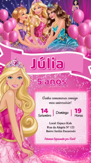Convite de Aniversário Barbie Princesa para Editar Online