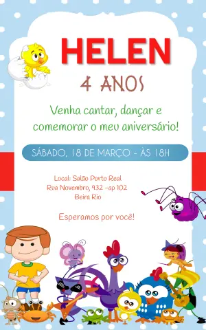 Convite de Aniversário Galinha Pintadinha Colorido para Editar