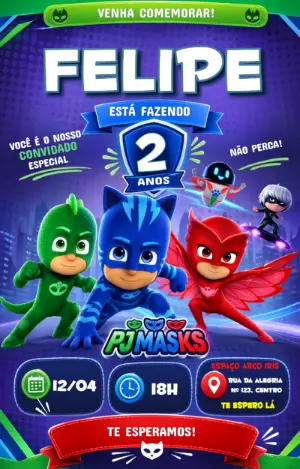 Convite de Aniversário PJ Masks Editável