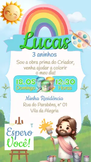 Convite de Aniversário Jesus Pintor Colorido para Editar