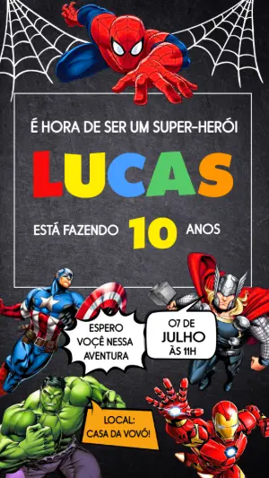 Convite de Aniversário Vingadores para Editar Online