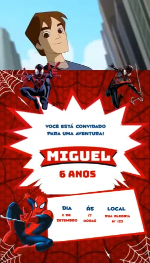 Convite Animado de Aniversário Homem-Aranha para Editar