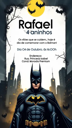 Convite de Aniversário Batman para Editar e Personalizar Online