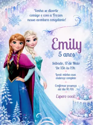 Convite de Aniversário Frozen Editável com Anna e Elsa