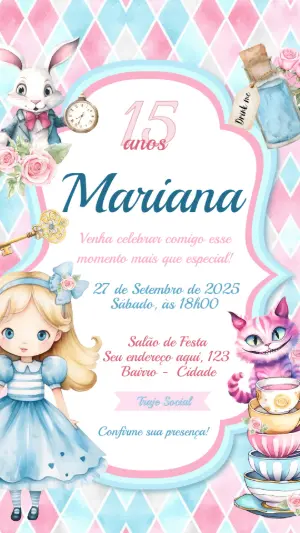 15岁生日邀请函 – 静态 – Convite digital - Edite você mesmo