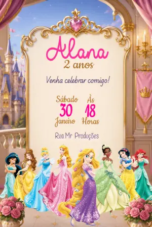 Invitación de cumpleaños Princesas – Estático – Convite MR Produções 