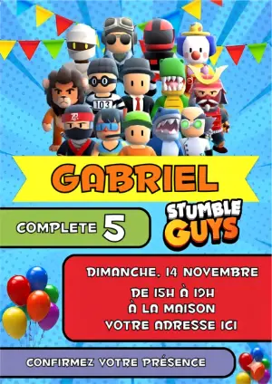 Invitation d'anniversaire Stumble Guys à Modifier en Ligne