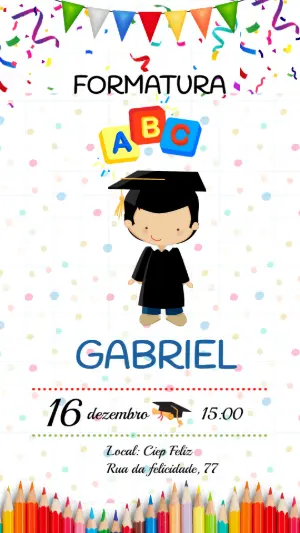 Convite de Formatura ABC Infantil Colorido para Editar