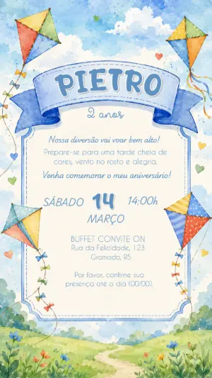 Convite de Aniversário Aviador Aquarela Editável