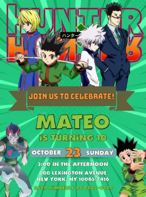 Editable Hunter x Hunter Birthday Invitation for Your Party
